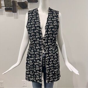 Vintage Howard Wolf Dallas Sleeveless Blouse Vest Black Monochrome Floral Prints